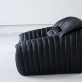 Cinna Ligne Roset Black Leather Armchair attributed to Annie Hieronimus, 1970s