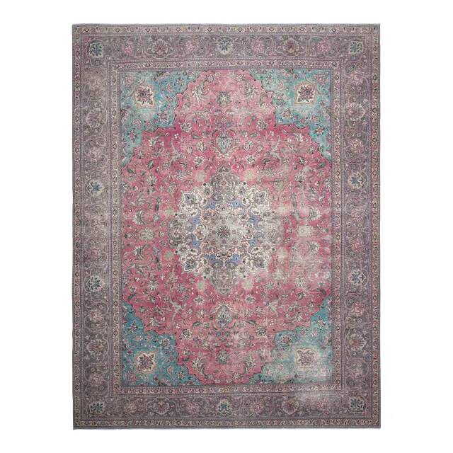 1970s Vintage Persian Handmade Wool Pink Area Rug 292x387