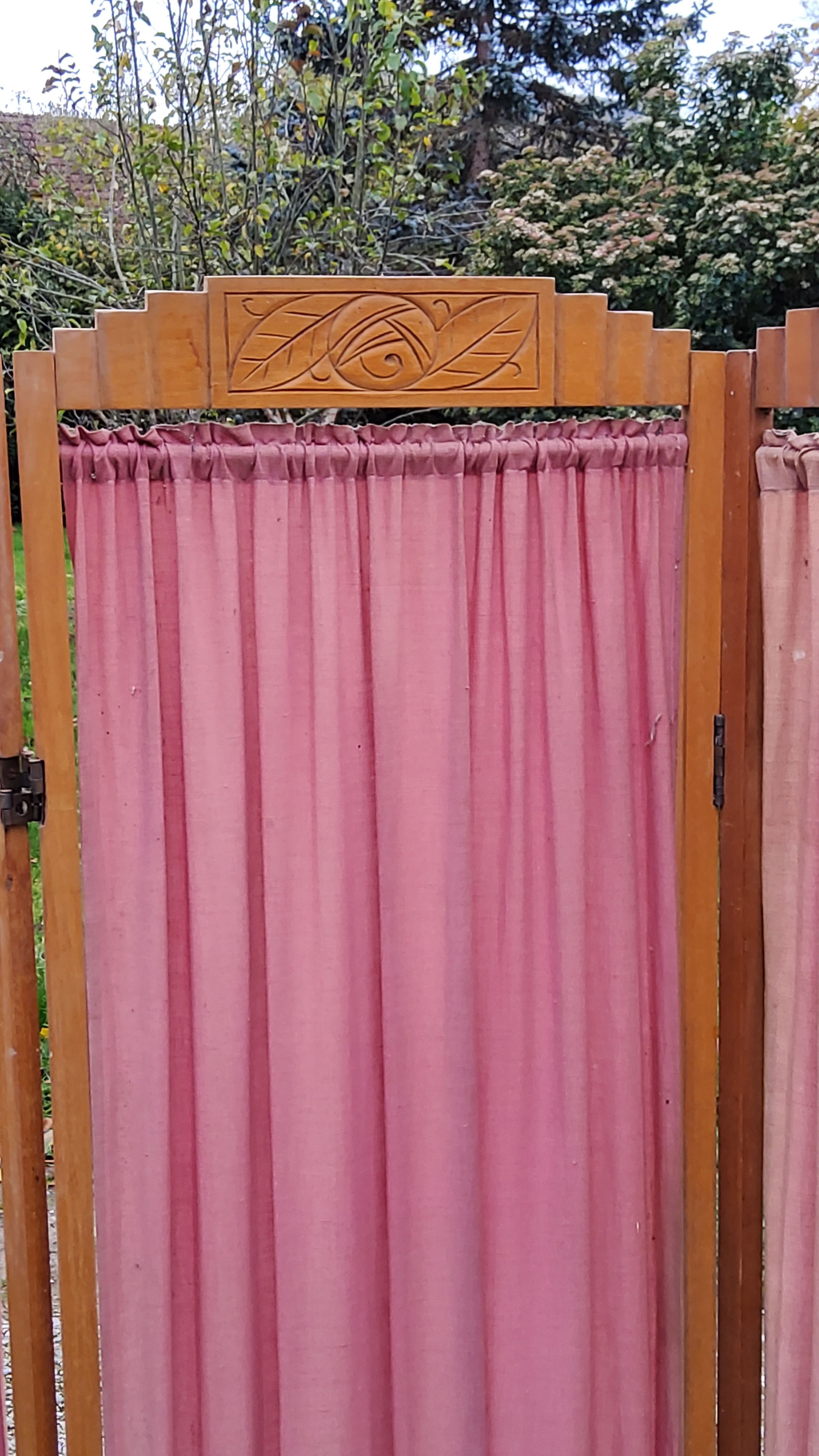 Art Deco screen 6 leaves in beech and fabrics of the 30s