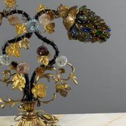 Lampe en bronze et verre polychrome, XXe Siècle
