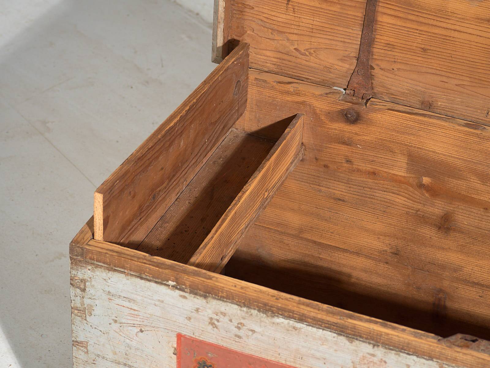 Antique grey trunk with floral details dated 1878 #26