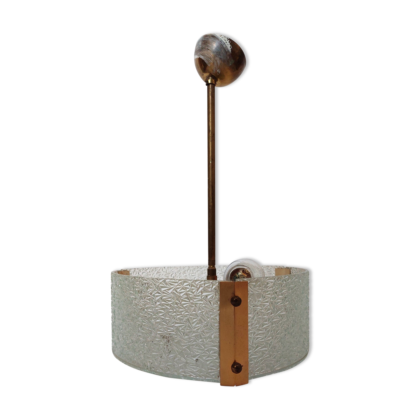 Vestibule pendant lamp in gilded brass and granite glass 1950 with two lights