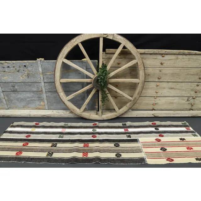 1970s Turkish Oushak Handmade Wool Cotton Beige Runner 68x250