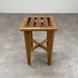 Tabouret reconstruction années 50 à lattes de bois