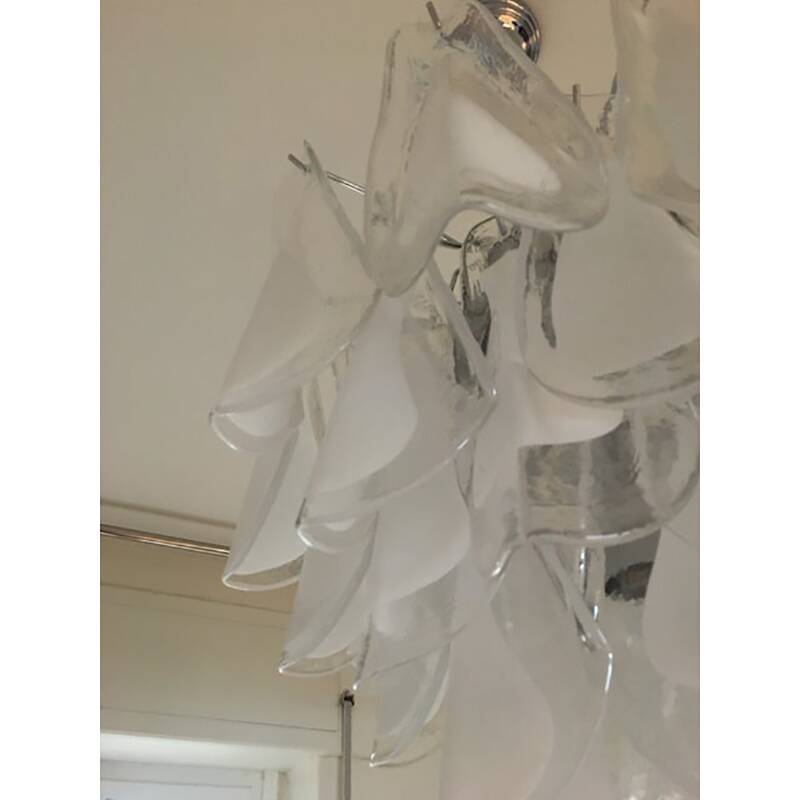 "Rondine" White and Transparent Murano Glass Chrome Frame Sputnik Chandelier