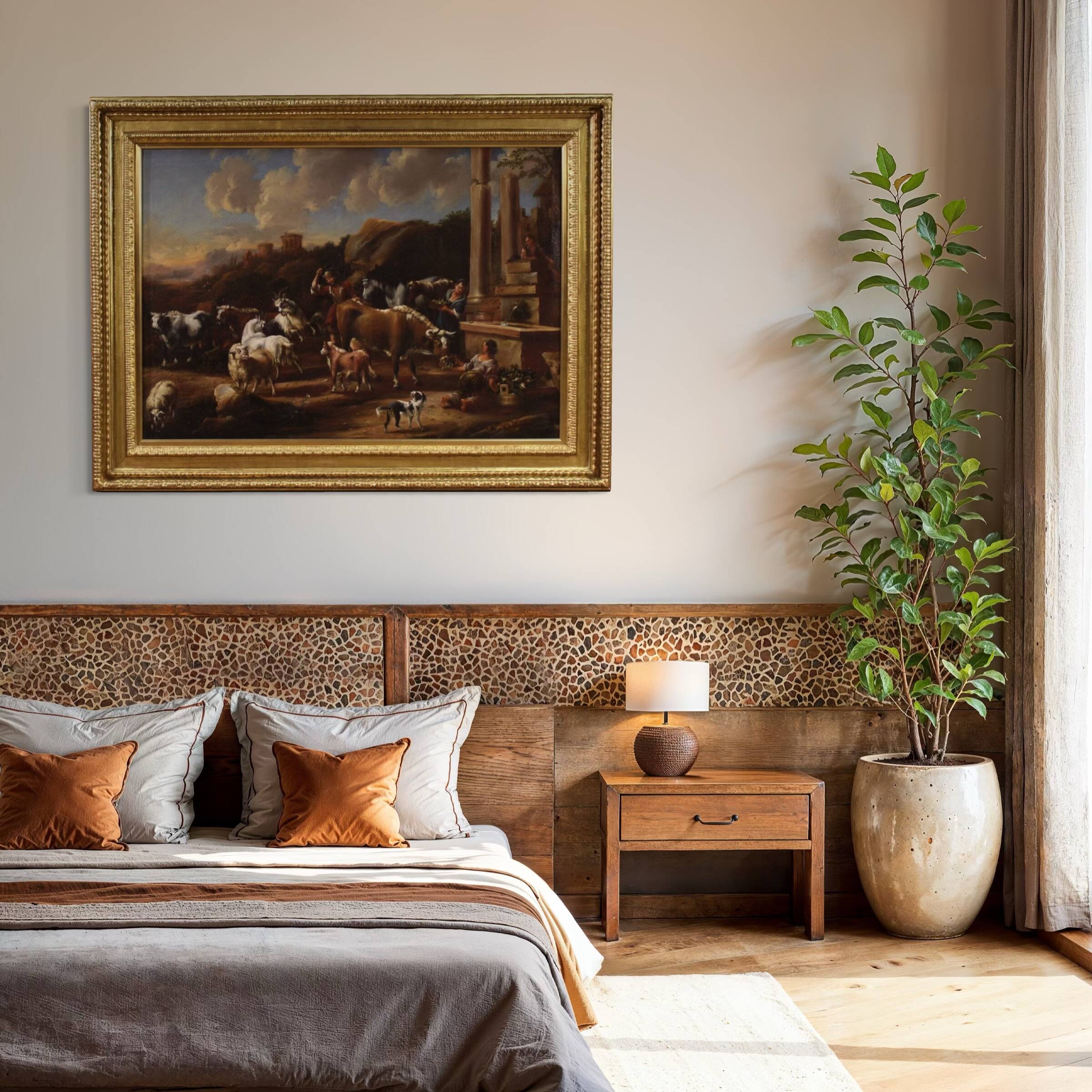 Great 18th century painting, pastoral scene with classical ruins