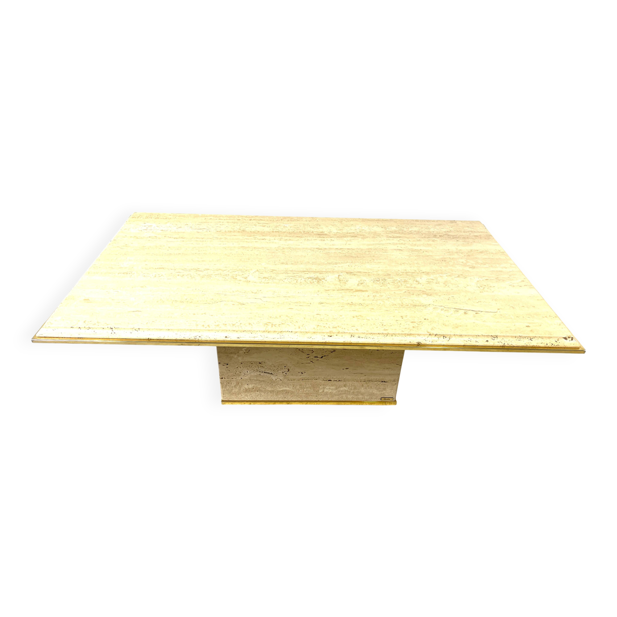 Travertine and brass coffee table by Fedam, 1970s