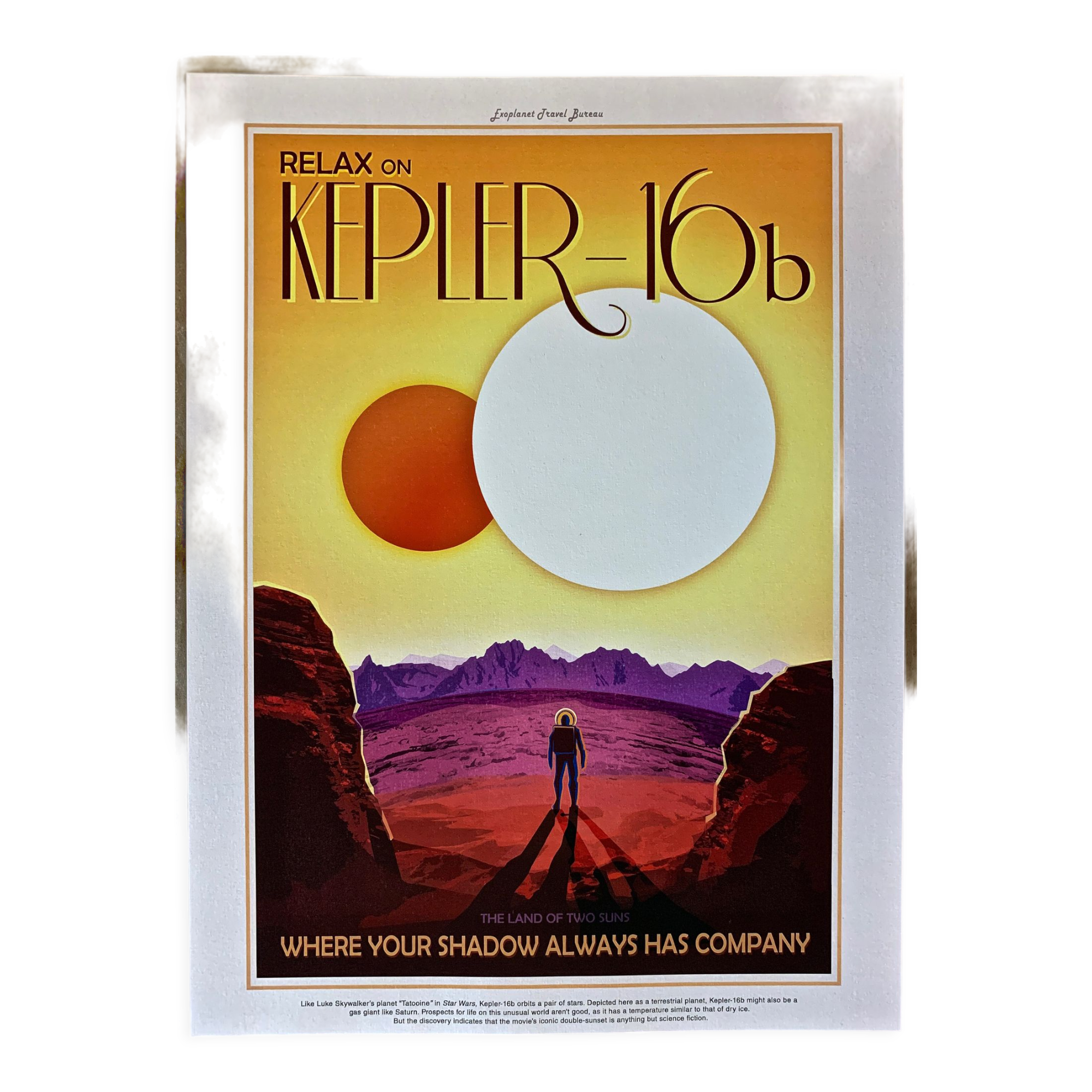 Impression lithographique de la planète kepler-16b issue de la série "visions du futur"