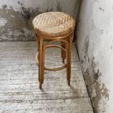 High stool in wicker and rattan