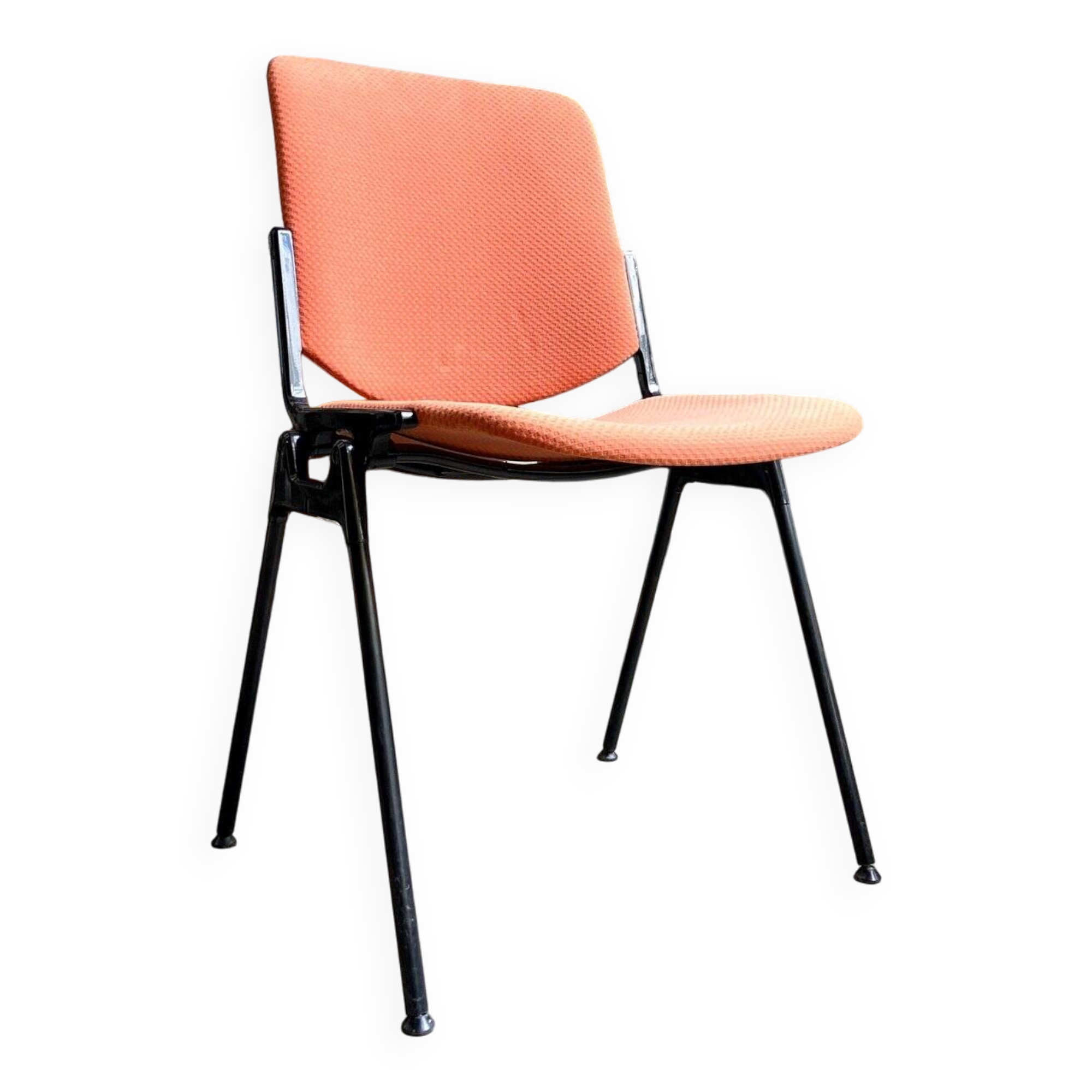 DSC 106 chair in peach cotton and black metal by Giancarlo Piretti for Anon
