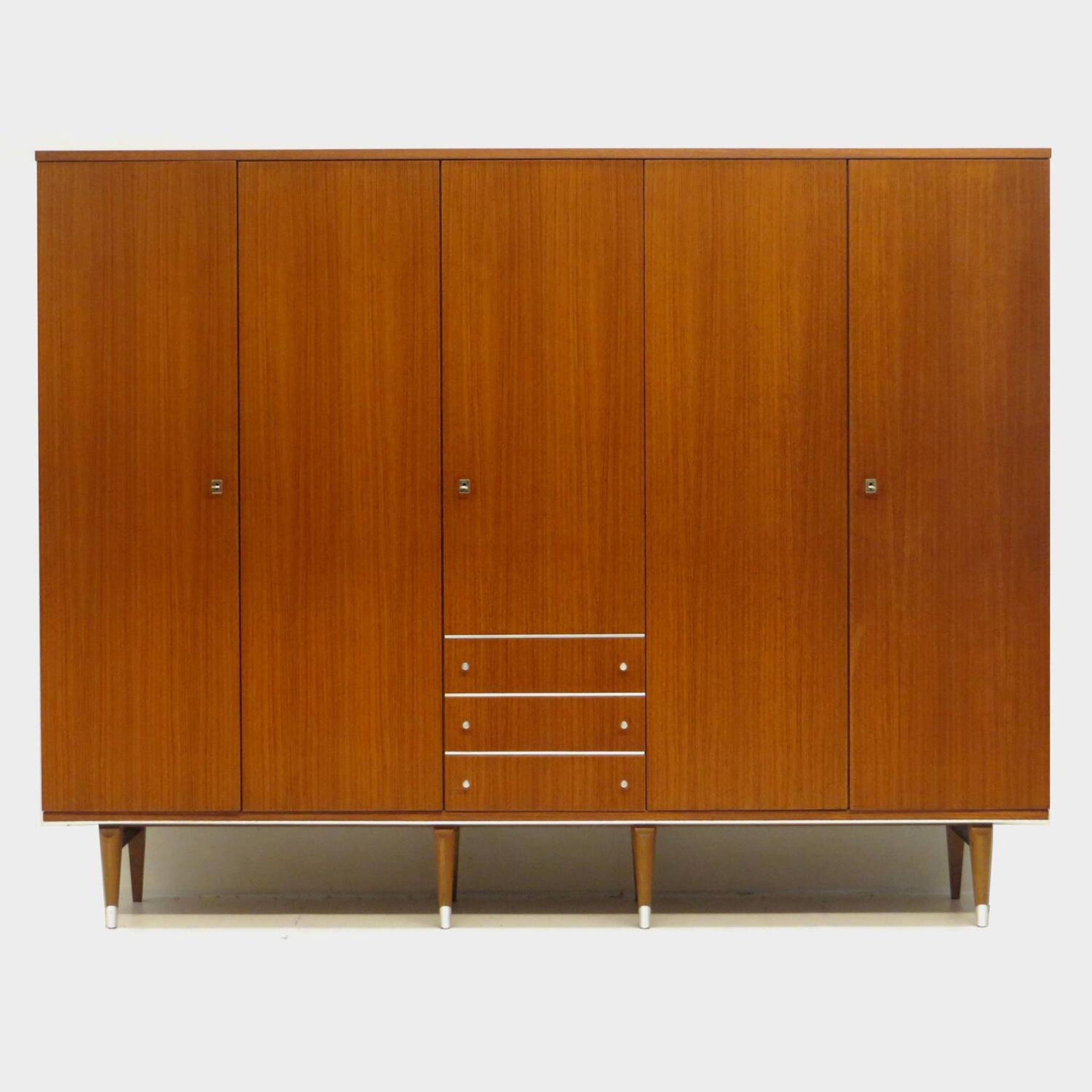 Large vintage mid century 5-door wardrobe with three drawers in teak, 1960s