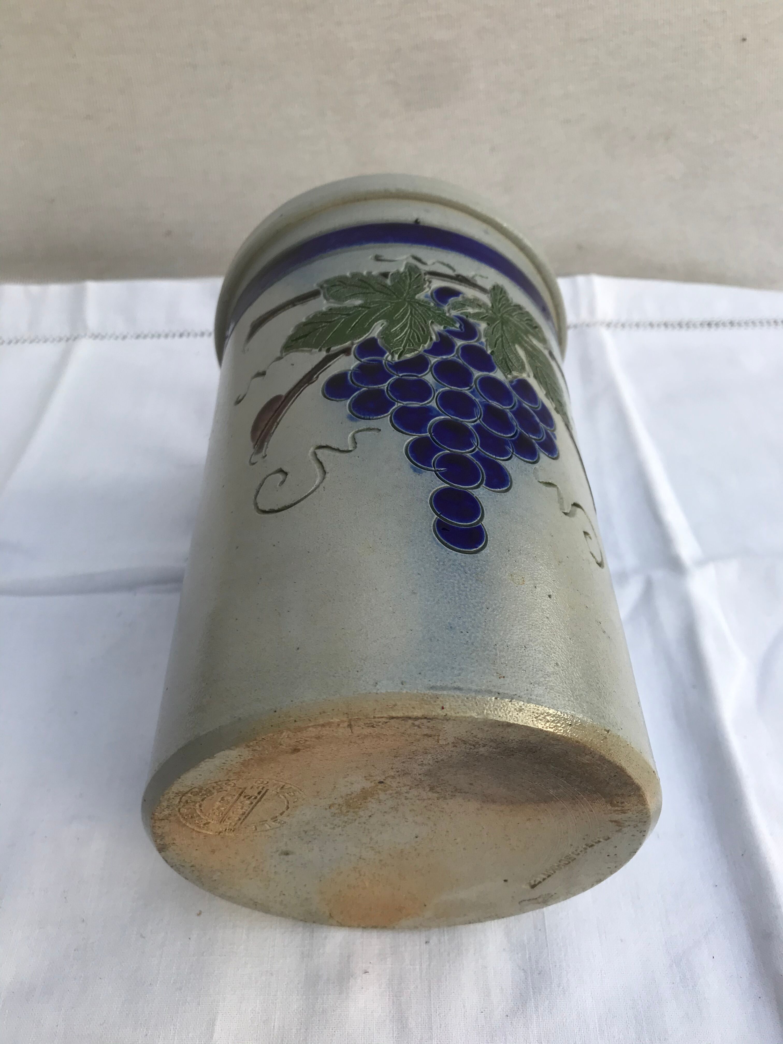 Rafraîchissoir Betschdorf Schmitter grès bleu dessin vignes vintage