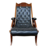 Fauteuil de bateau chesteefield en acajou et cuir