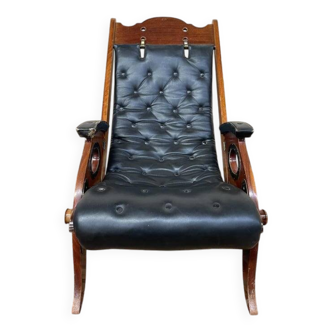 Fauteuil de bateau Chesteefield en acajou et cuir