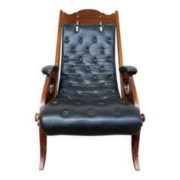 Fauteuil de bateau Chesteefield en acajou et cuir