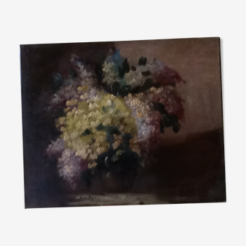 Huile sur toile bouquet dans une vase