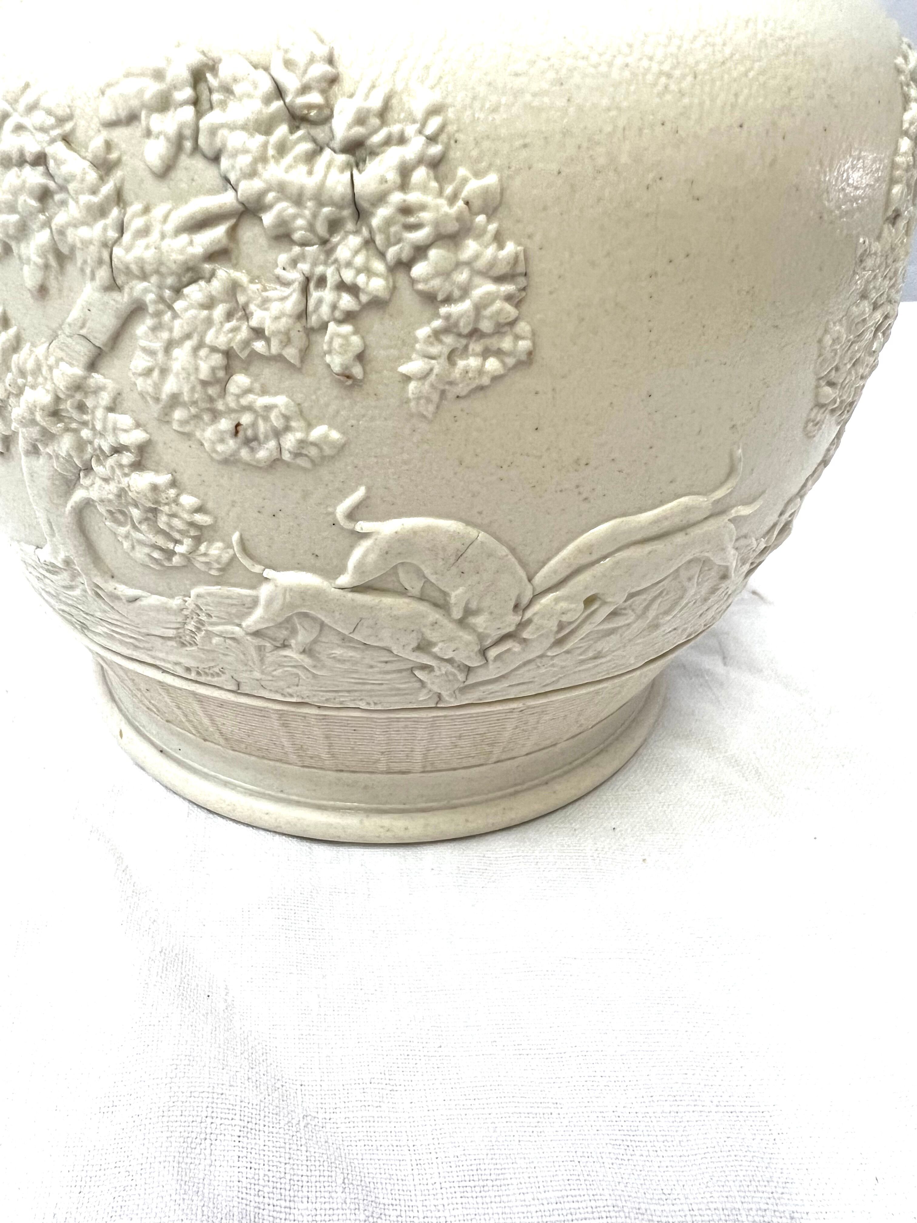 White pitcher blue pattern horses dog style Wedgwood