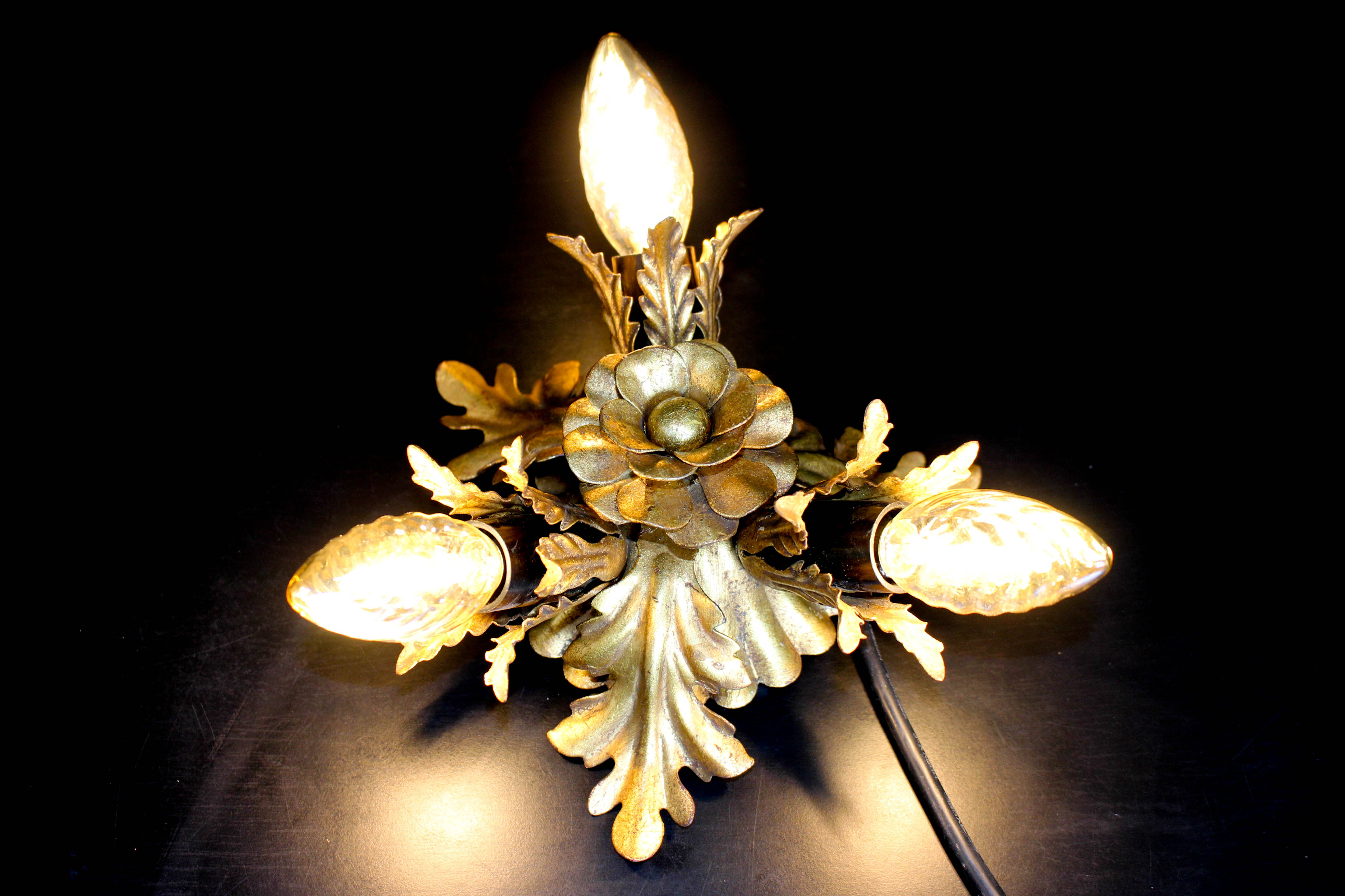 Banci firenze gilded flush mount italian wall lamp, 1960s