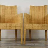 Bridge-style armchair in wood and woven rattan