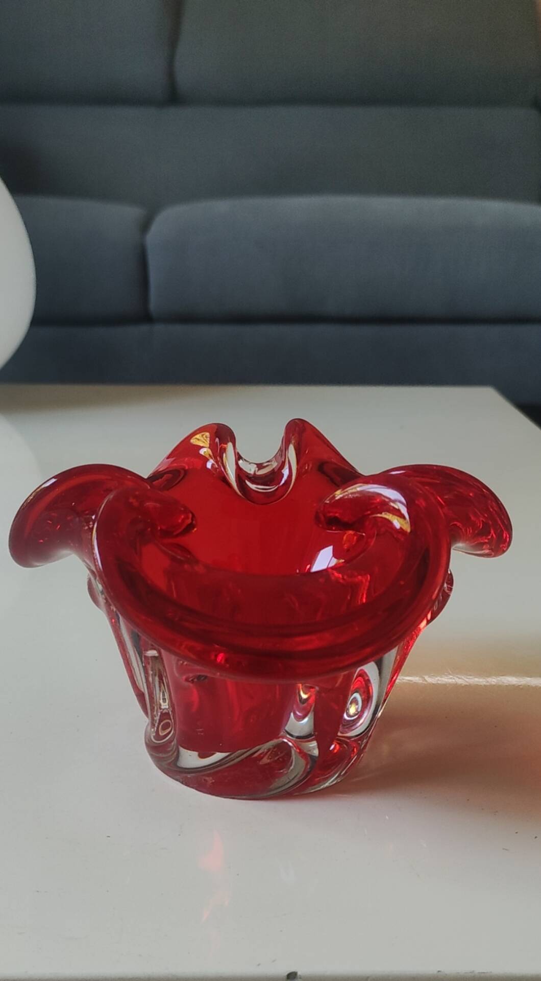 Murano Ashtray/Tray. Organic floral shape. Ruby red, 14cm.
