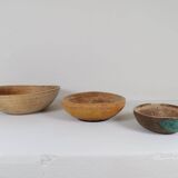 Set of three unique farmhouse bowls from 19th-century Swedish folk art.