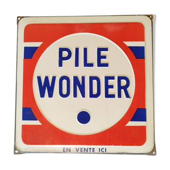 Plaque émaillée pile wonder publicitaire