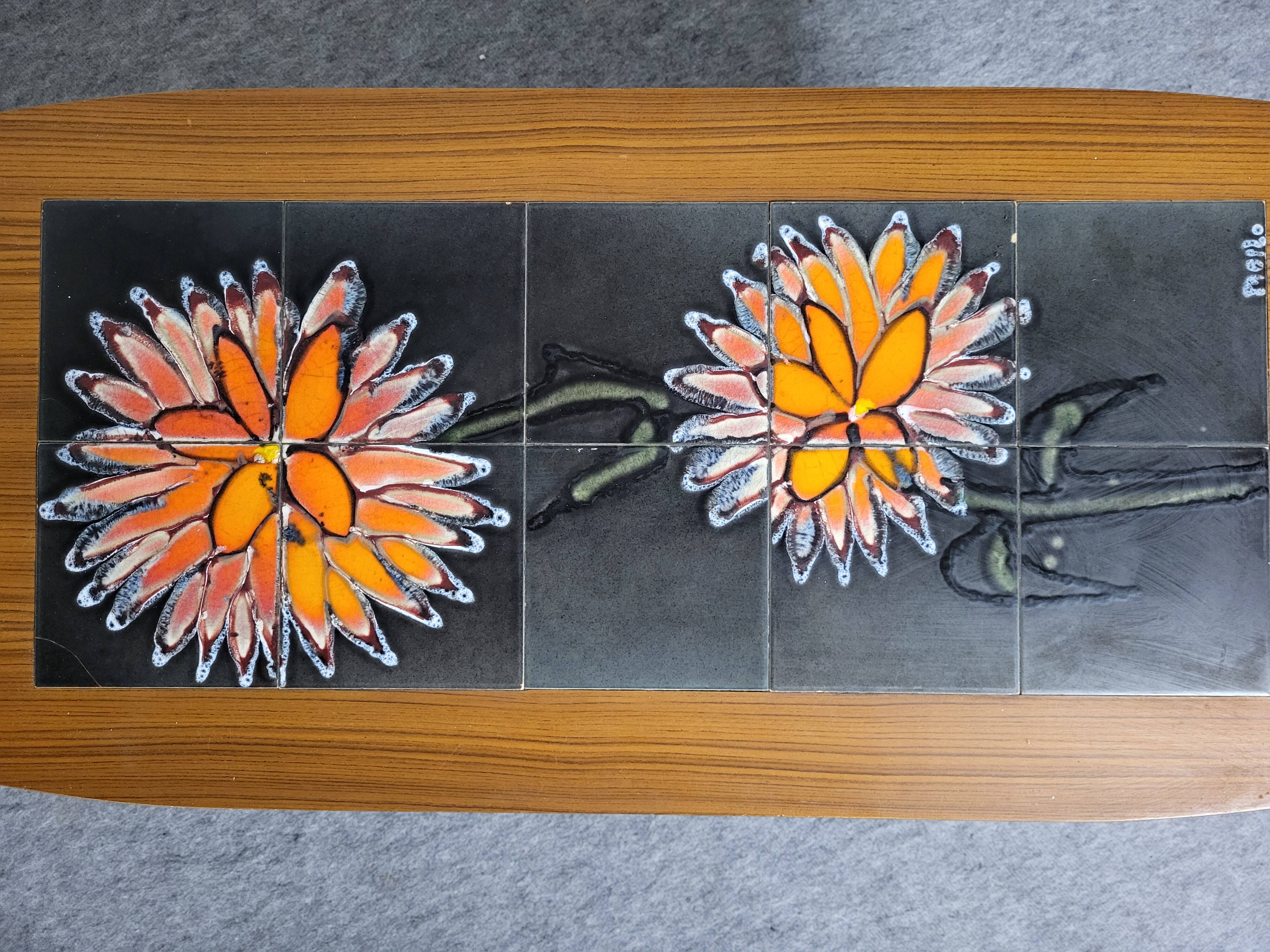 Coffee table 60s-70s scandinavian style tiles vallauris