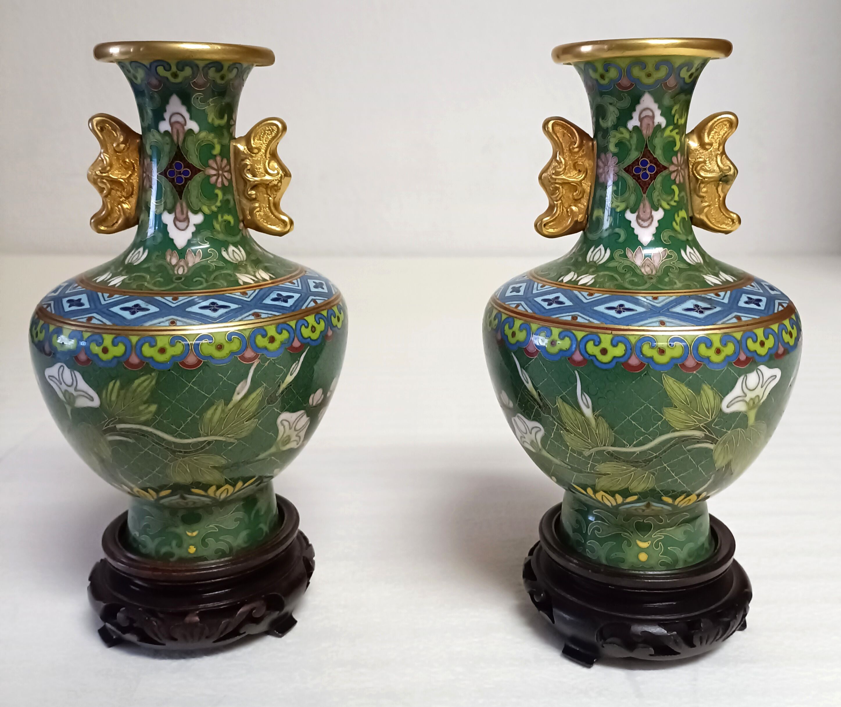 Pair of Asian enamel cloisonné vases
