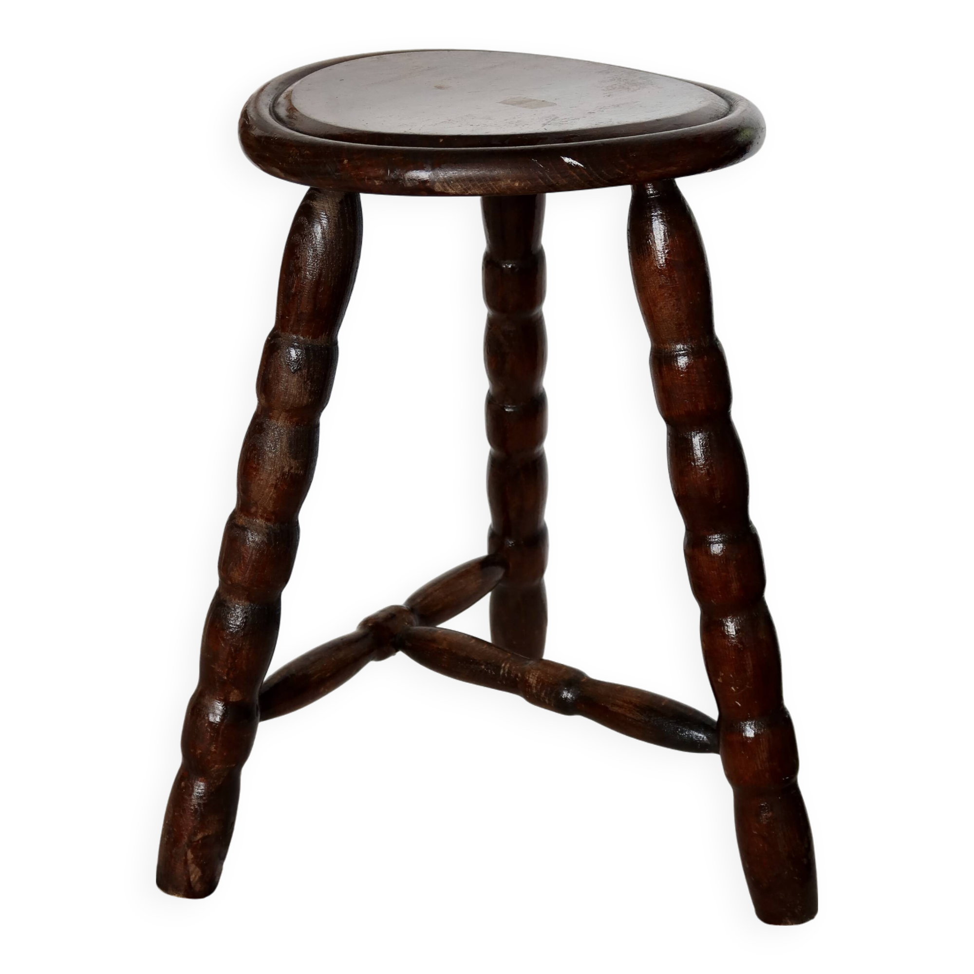 Tabouret de traite vintage en bois tripode