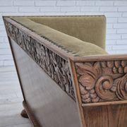 Canapé courbé danois des années 1950, mobilier en velours, bois de chêne.