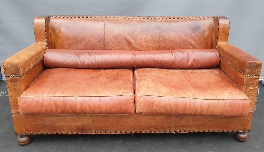 Vintage studded leather club sofa 50/60