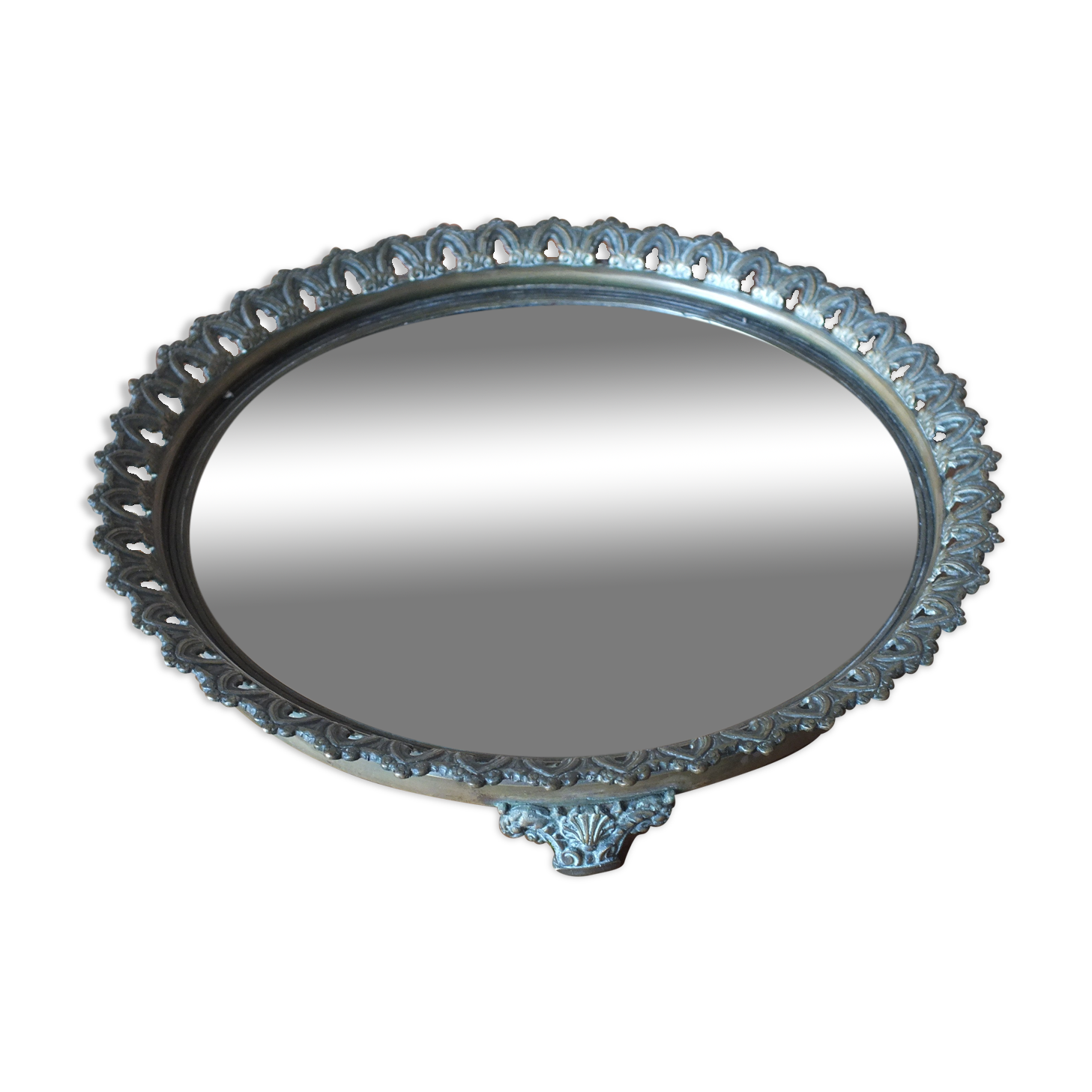 Antique mirror glass centerpiece in bronze and mirror glass