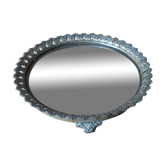 Centre de table en verre miroir ancien en bronze et verre miroir