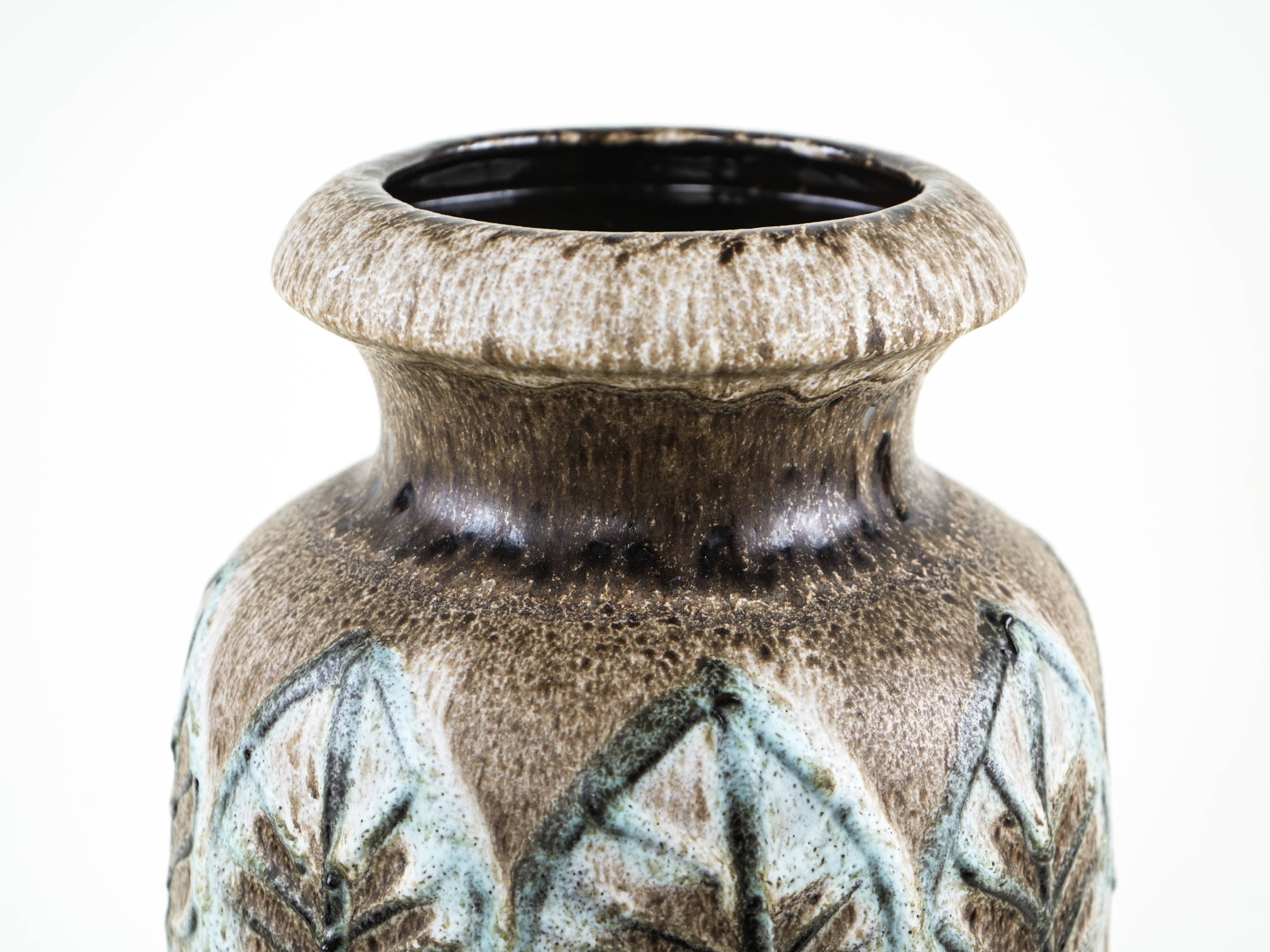 Scheurich ceramic floor vase with botanical relief pattern, Germany, 1970s