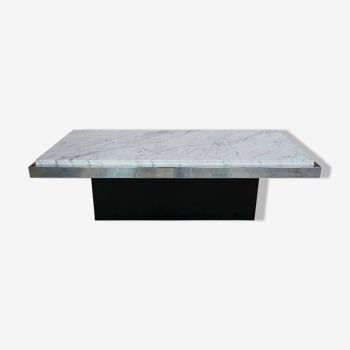 Coffee table in white marble chrome and wood