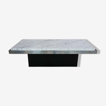 Table basse en marbre blanc chrome et bois