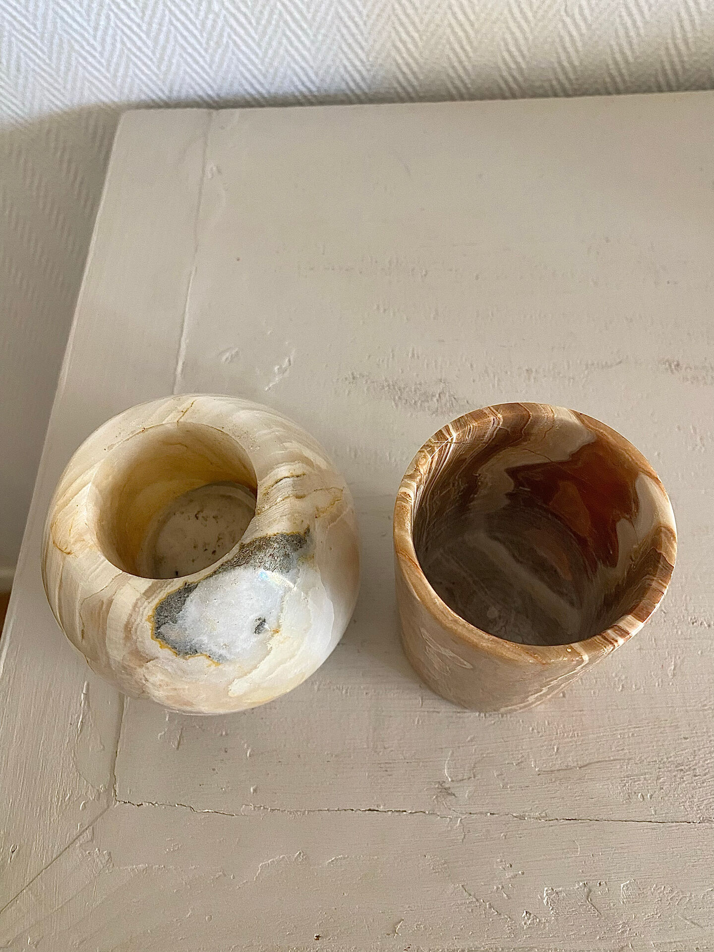 Pair of natural onyx candle holders
