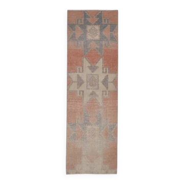 Tapis couloir en laine et coton fait main Oushak turc des années 1970, 81x265.
