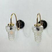 Large pair of old wall lights globe glass swan neck brass rosette porcelain LAMP-7169