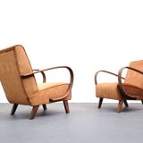 1930 Jindrich Halabala Bentwood Armchair in Rust Brown Velvet