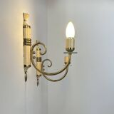 Pair of vintage patinated brass wall lights, France, 1940s