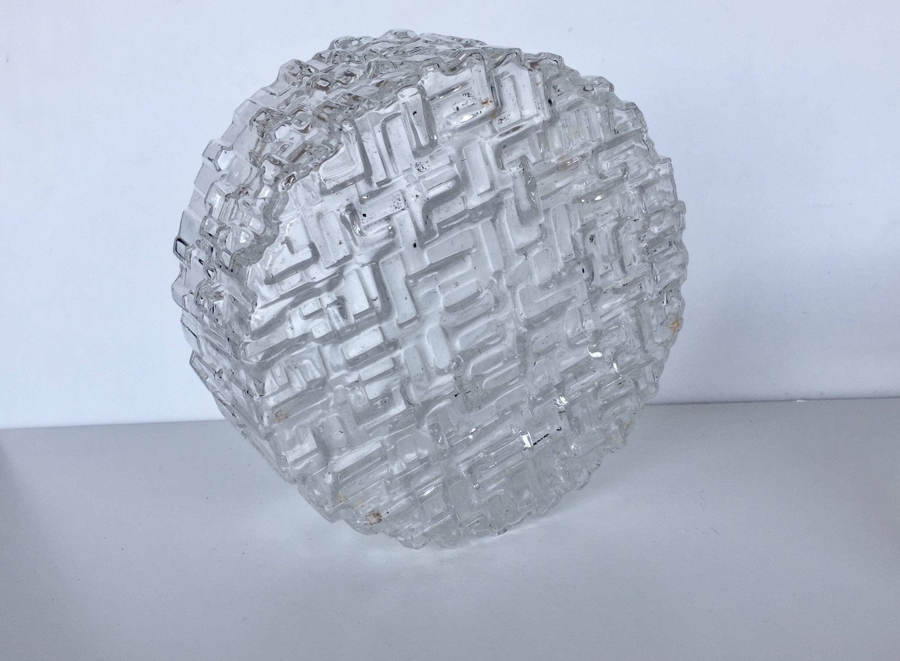 Round ceiling light or wall light in molded glass from the 70s