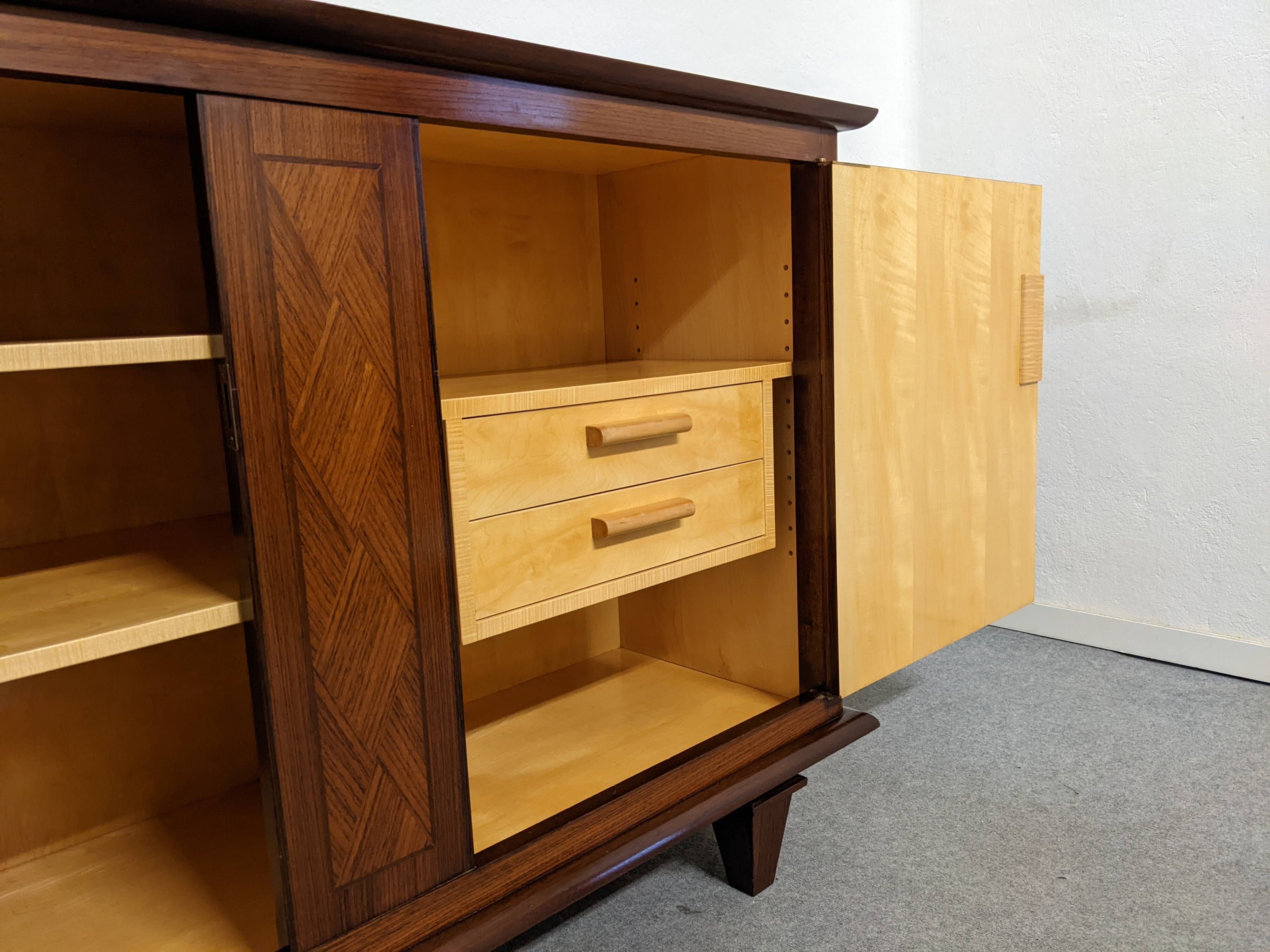 Art Deco style sideboard in rosewood and sycamore, France circa 1950