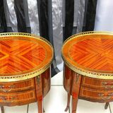 Pair of louis xv/louis xvi transition style marquetry bedside or living room tables