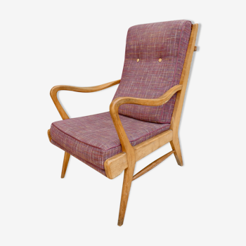 Armchair in light wood and fabric, 50s, Scandinavian style