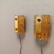 A pair of wall lights with brass-colored suspension with thick pressed glass. Vitrika, Denmark