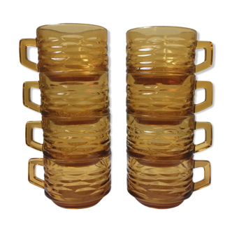 Set of 8 seventies stained glass cups from Vereco