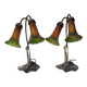 Deux lampes nénuphar en laiton et verre