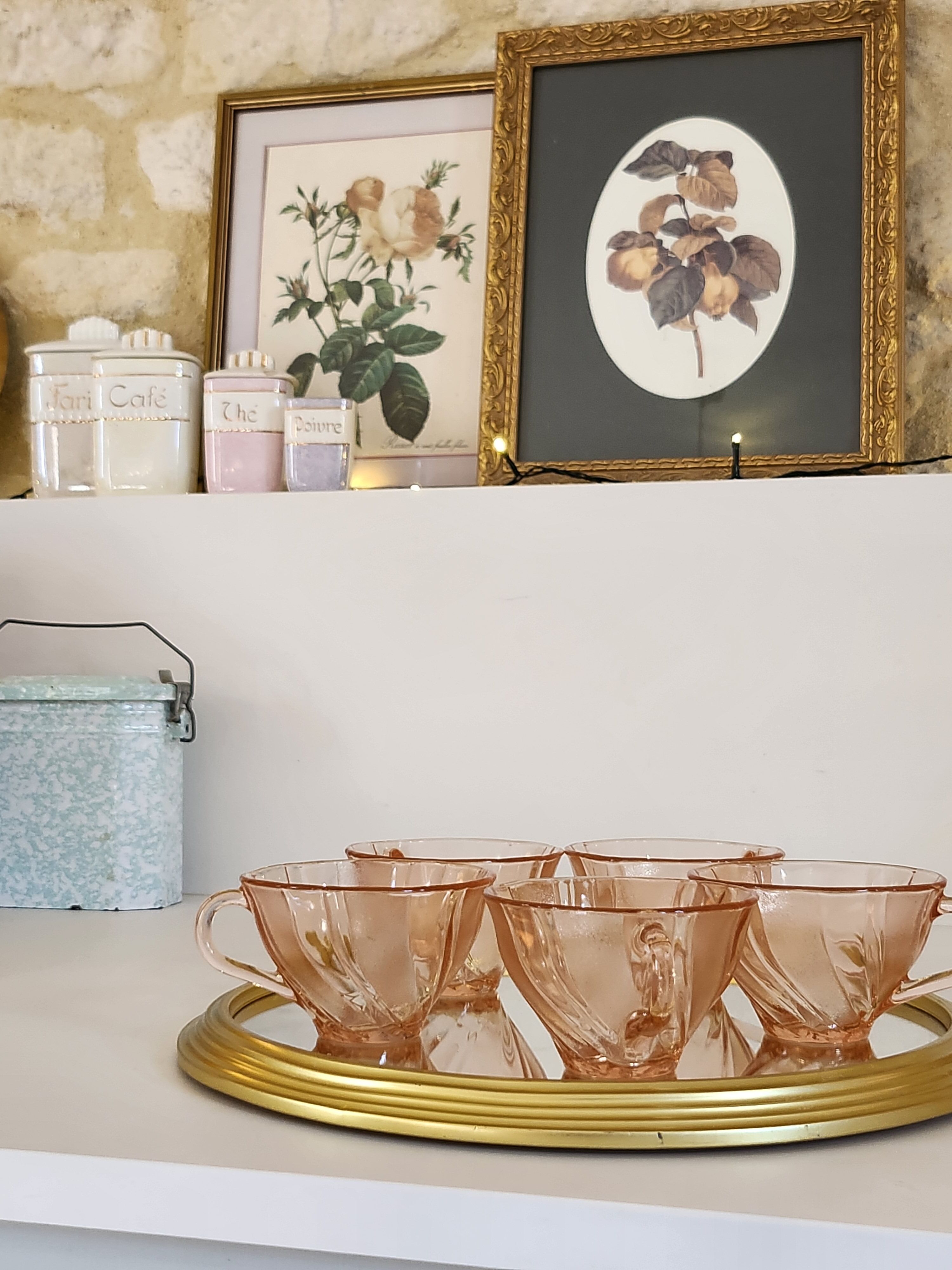 Set of 6 Vereco pink glass cups