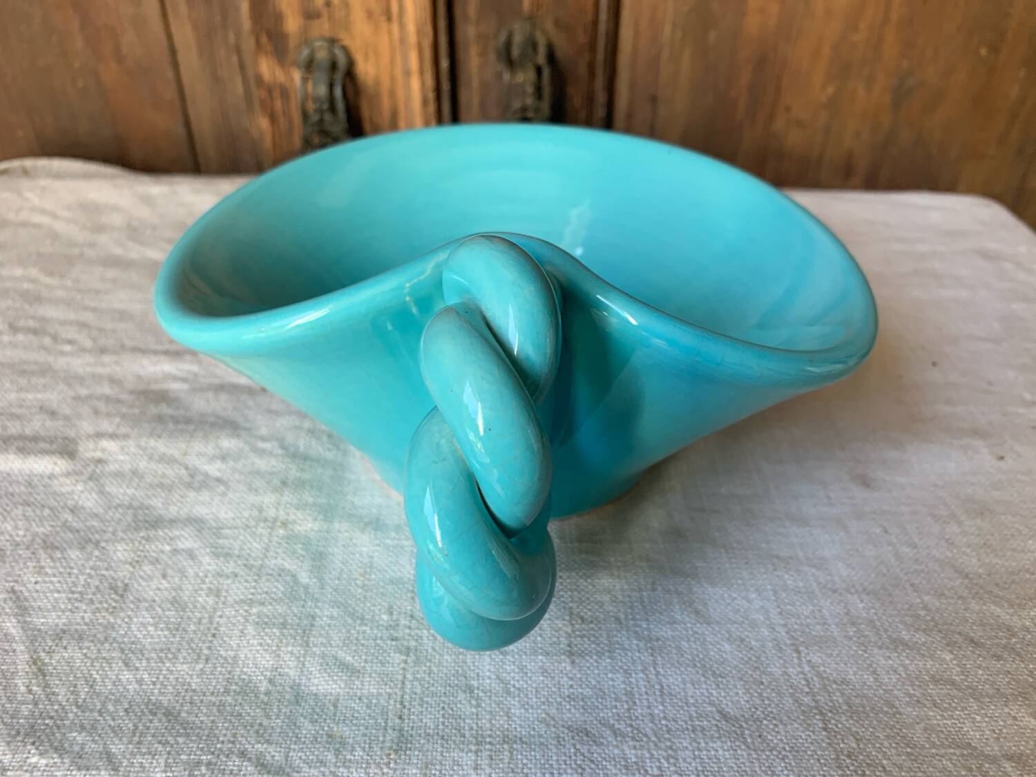 Turquoise twisted ceramic trinket tray